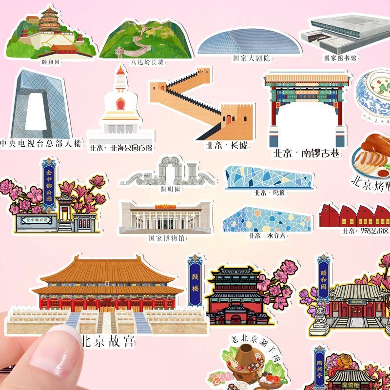中国北京景点著名打卡地标建筑卡通手机贴纸创意装饰贴画手账diy图片