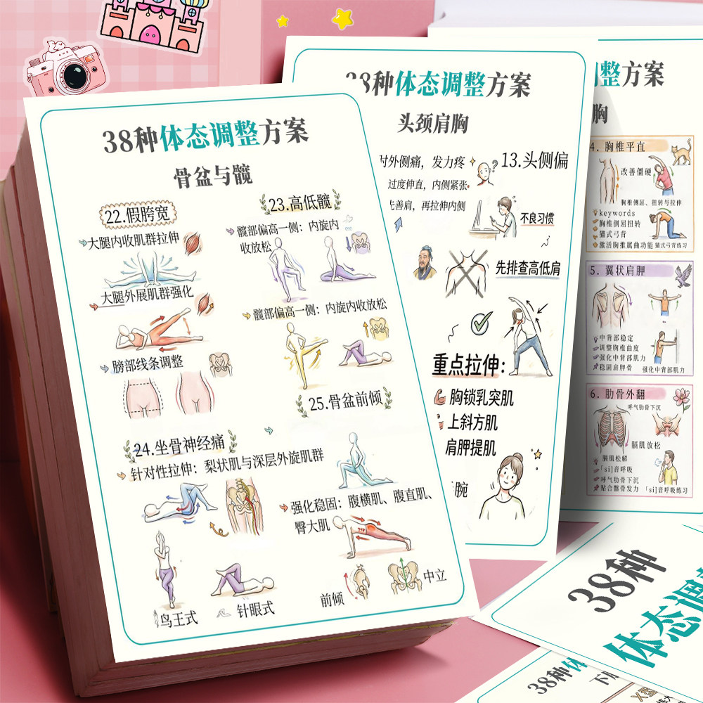 公认有效的体态调整跟练方案贴纸38个体态问题全攻略改善圆肩驼背