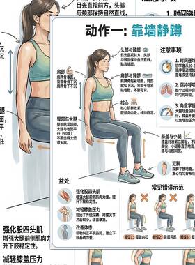 高清】18张科学运动降压贴纸健康运动每日一练健身动作教学贴画