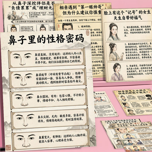 72张性格分析贴纸国学智慧识人笔录面相玄学笔记参考学习墙面装饰