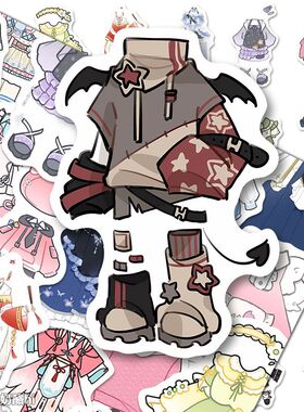 192张oc兔服贴纸新款可爱ins风少女心oc人设服饰绘画参考装饰贴画