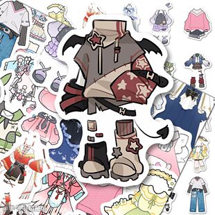 192张oc兔服贴纸新款可爱ins风少女心oc人设服饰绘画参考装饰贴画