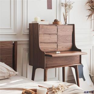 北欧化妆柜实木家用化妆桌黑胡桃木大容量现代简约储藏带镜梳妆台