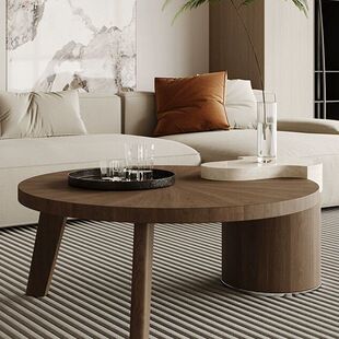 2026古风仿实木茶几设计师小户型简约客厅现代圆形家用原木色茶桌