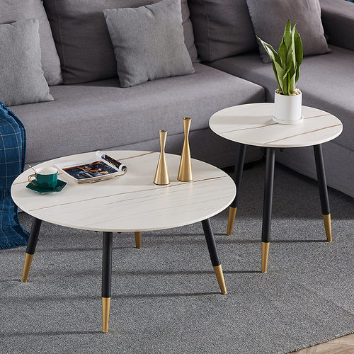 北欧轻奢圆形茶几 家用小户型岩板茶几阳台网红桌子客厅沙发边几