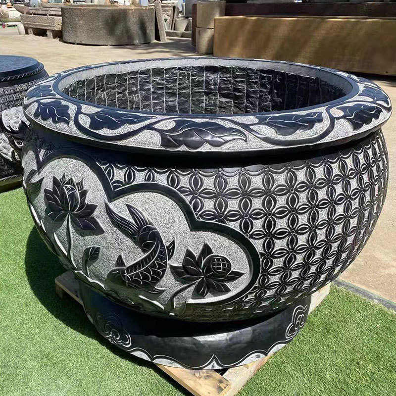 中式仿古青石荷花鱼缸