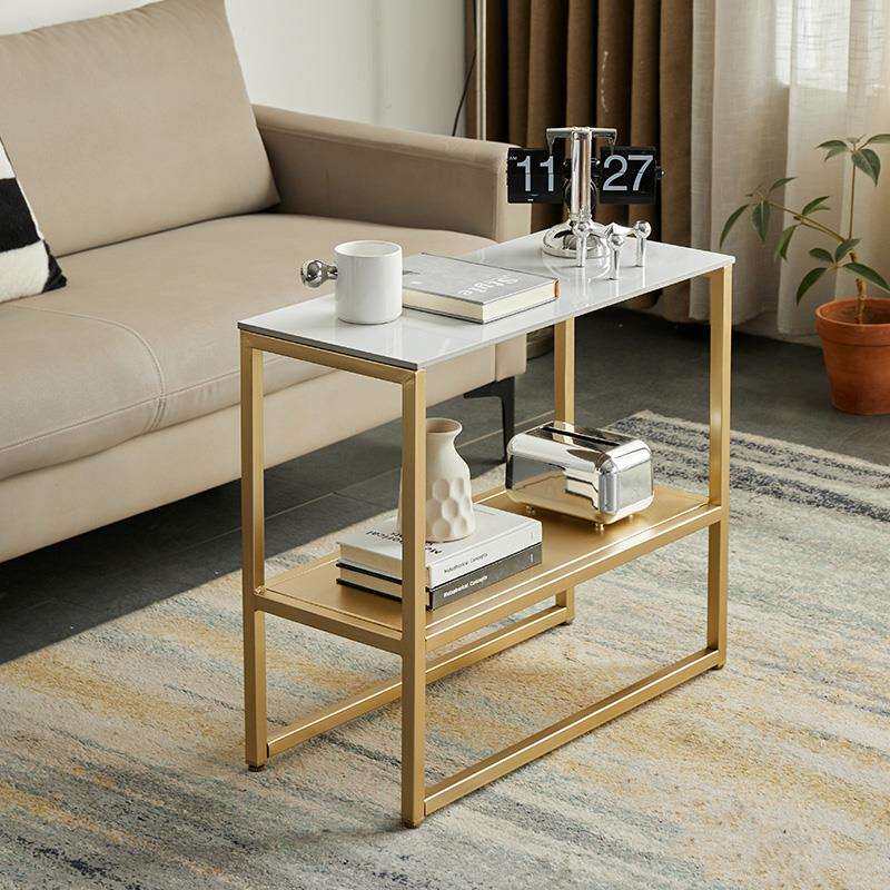 北欧客厅窄茶几沙发边几轻奢小户型岩板小角几现代家用极简置物架