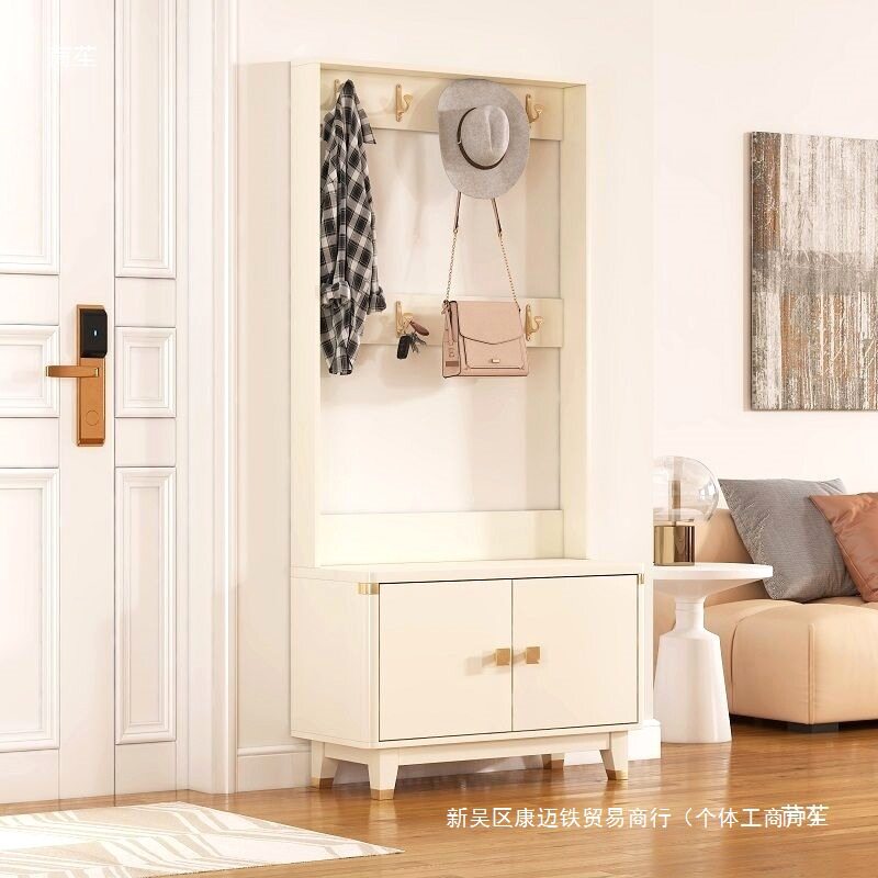中式实木玄关鞋柜衣帽架一体