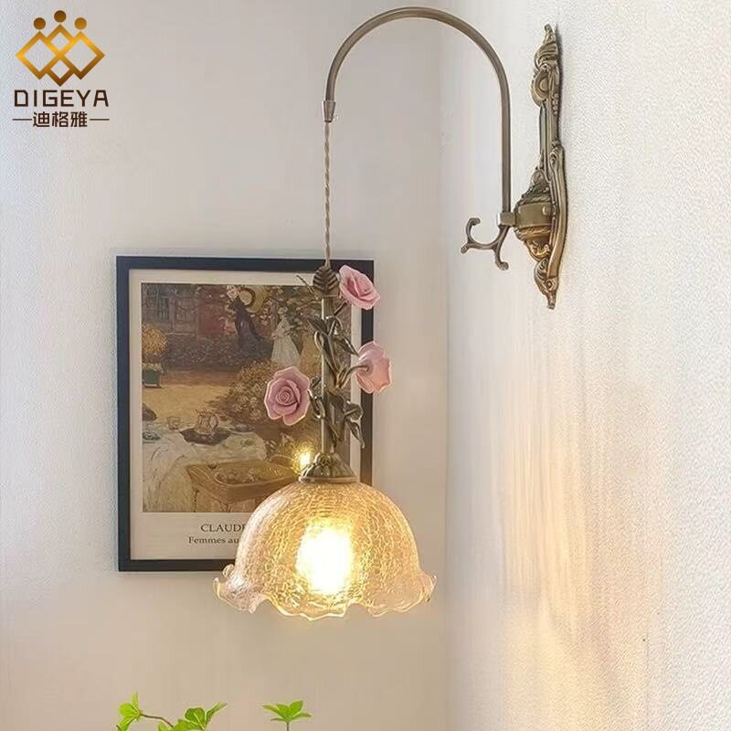 法式复古轻奢水晶玻璃黄铜壁灯