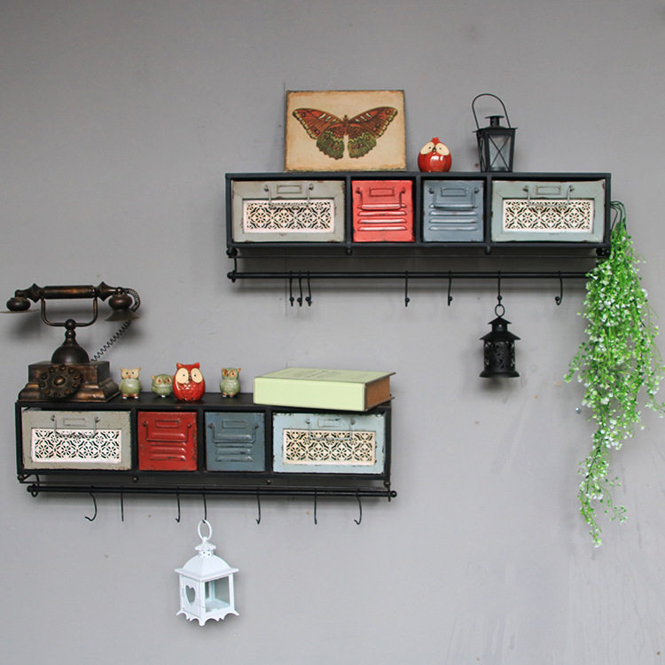 美式餐厅客厅复古铁艺置物架厨房上墙壁挂架储物收纳挂墙层架搁板