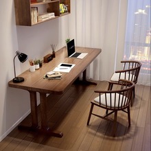 北欧纯实木双人书桌学习桌家用靠墙电脑桌办公桌原木长条桌书法桌