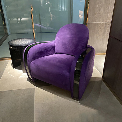 宾利BENTLEY 后现代轻奢布艺单人位沙发休闲椅生态布科技布