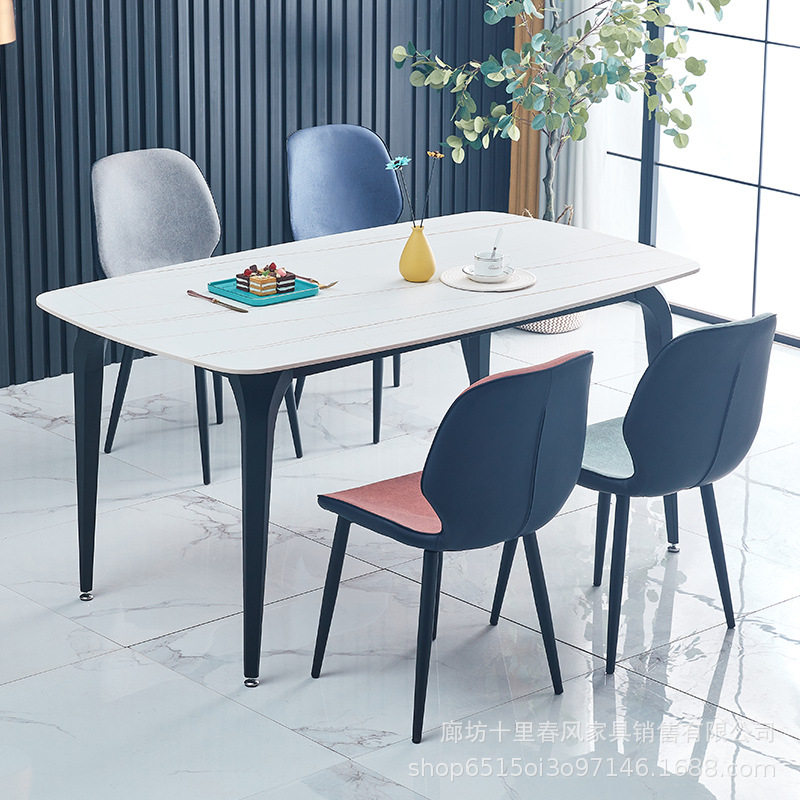 北欧餐桌椅组合现代简约小户型岩板餐桌家用长方形吃饭桌子