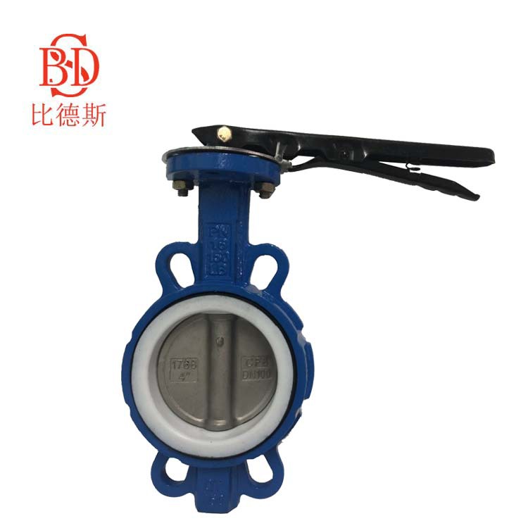 【比德斯】D71F-16手柄对夹蝶阀 四氟手动不锈钢304板蝶阀