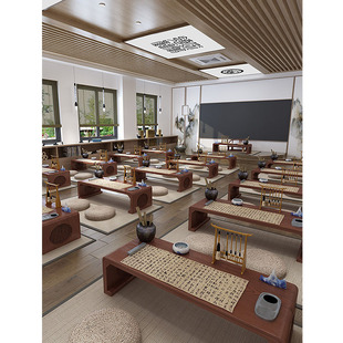 新中式书法桌子幼儿园国学桌椅培训班课桌椅书画桌实木围棋茶艺桌