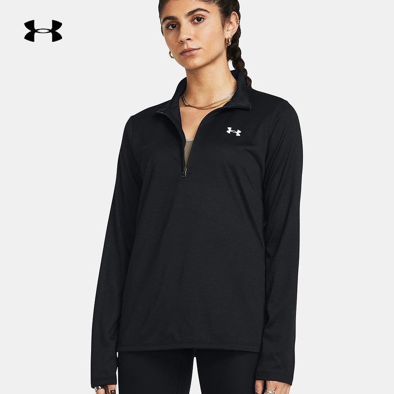 安德玛新款Tech女士透气上衣健身运动休闲黑色长袖t恤13842