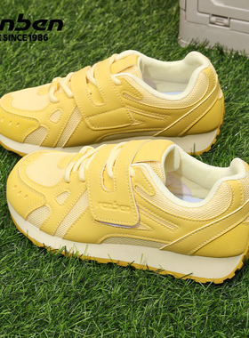 人本黄色阿甘鞋女款2025夏季新款网鞋女透气网面魔术贴休闲运动鞋