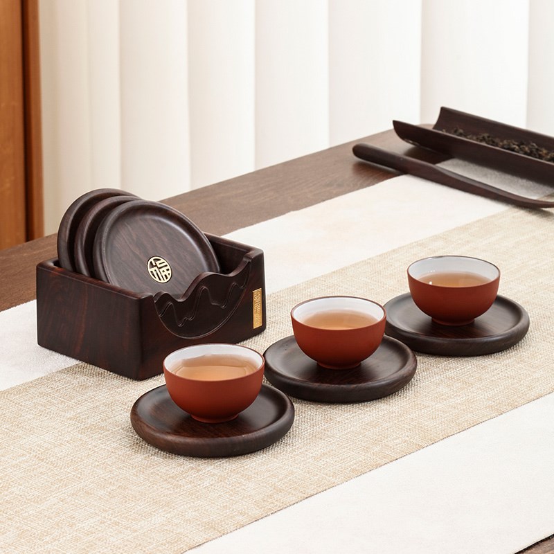 黑檀实木茶杯垫办公室隔热垫功夫茶具配件防烫茶杯托茶道杯垫
