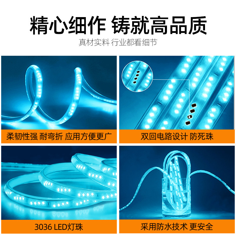 ?led冰蓝色灯带氛围客厅户外防水灯带ktv霓虹室外柔性四排超亮灯