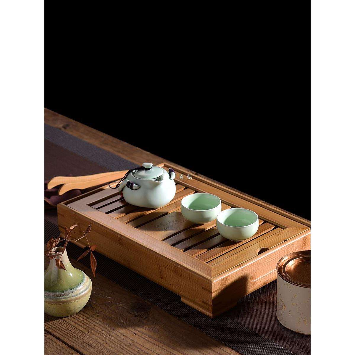 茶盘茶具储水式干泡台小号竹制竹子蓄水式长方形家用简约茶台