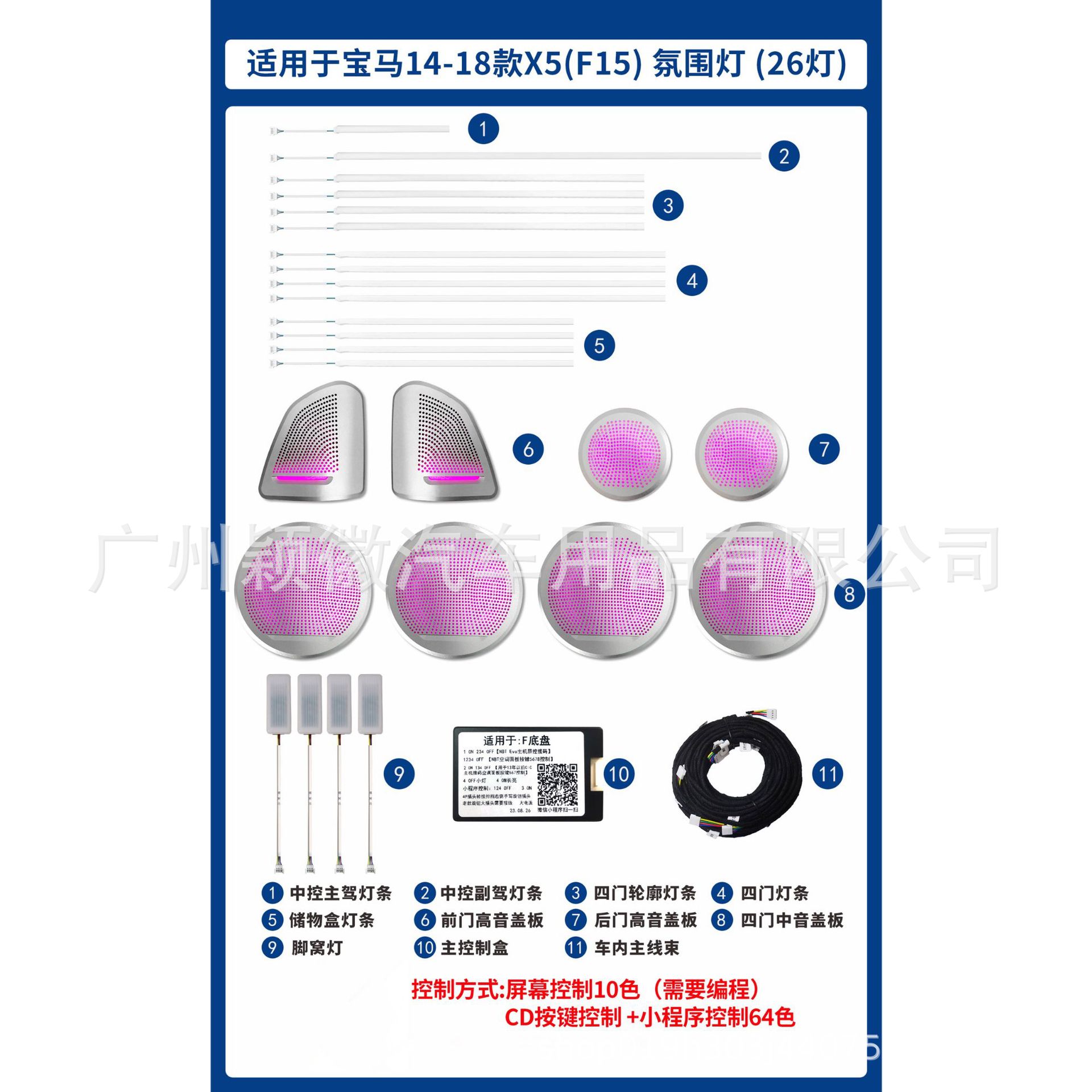 适用于宝马x5氛围灯f15车载内饰气氛围64色灯发光盖板专车用模具