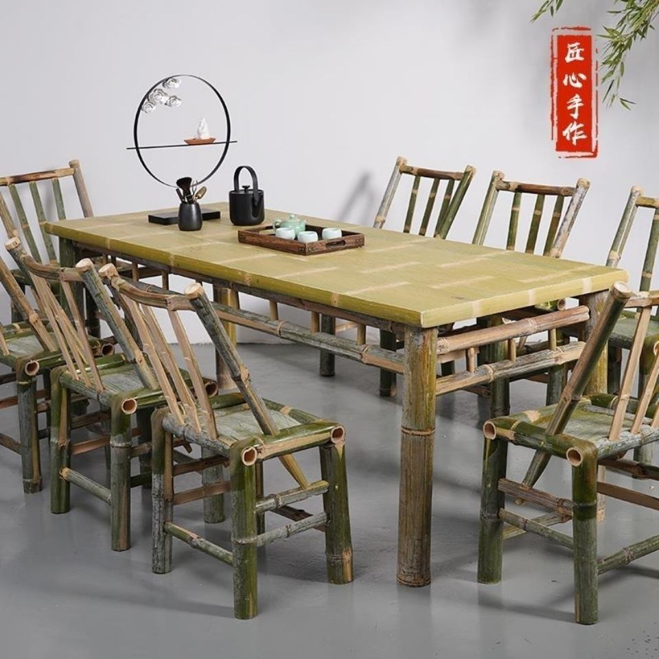 复古竹餐厅商用方桌椅组合