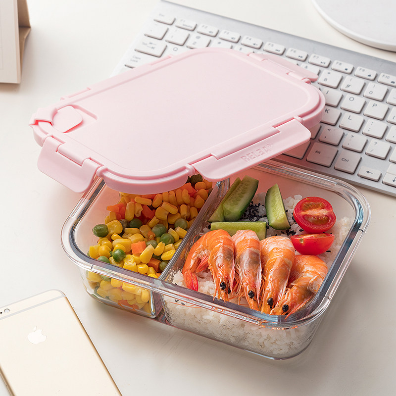 ?上班族分隔玻璃饭盒密封餐盒可加热带饭碗带盖便当微波炉