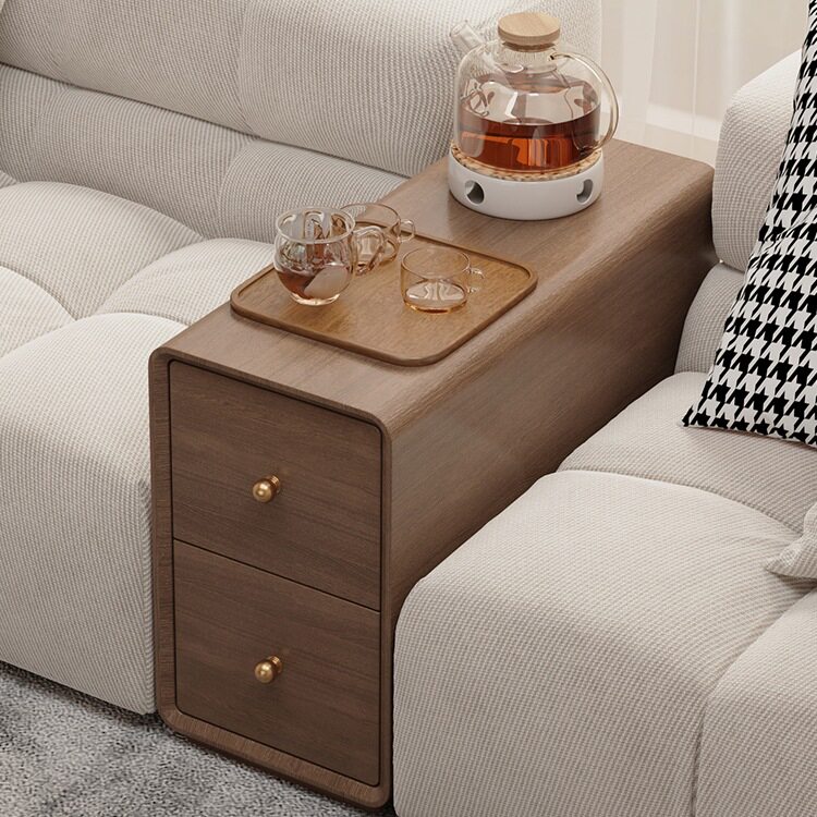 全实木沙发边几柜小桌子中古风小户型客厅可移动极窄侧边柜茶几桌