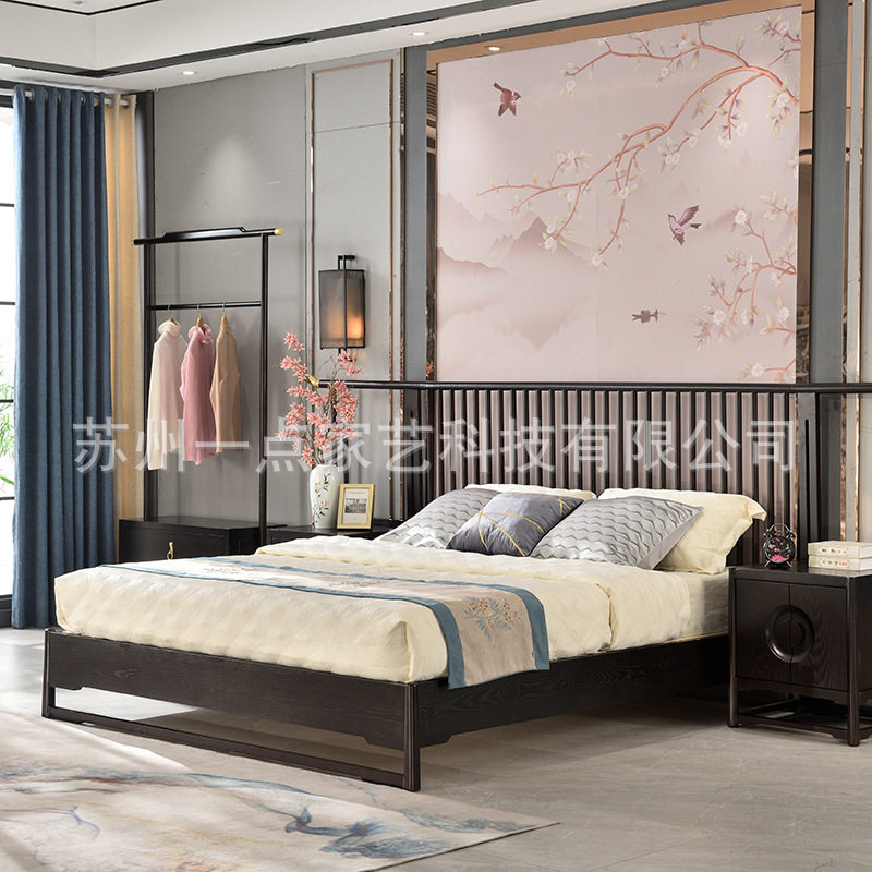 轻奢双人乌金木白蜡实木床酒店民宿样板房卧室家具厂榫卯工艺原木