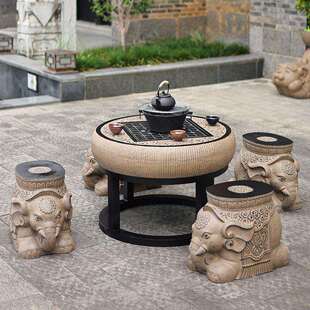 户外庭院花园仿石头雕桌椅组合室外别墅院子露天阳台茶几圆桌凳子