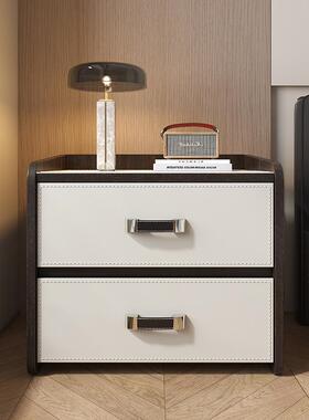 SNAA432025新款马鞍皮意式极简床边柜轻奢高级家用卧室实木储