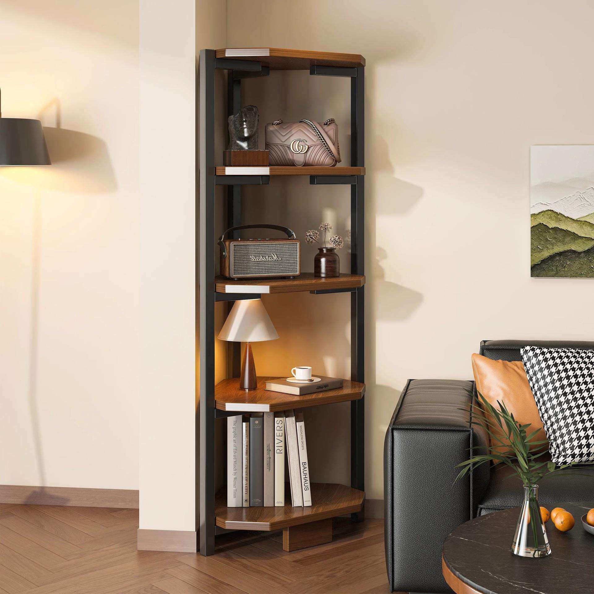 书架落地墙角置物架客厅卧室靠墙转角收纳展示架角柜角落储物柜子