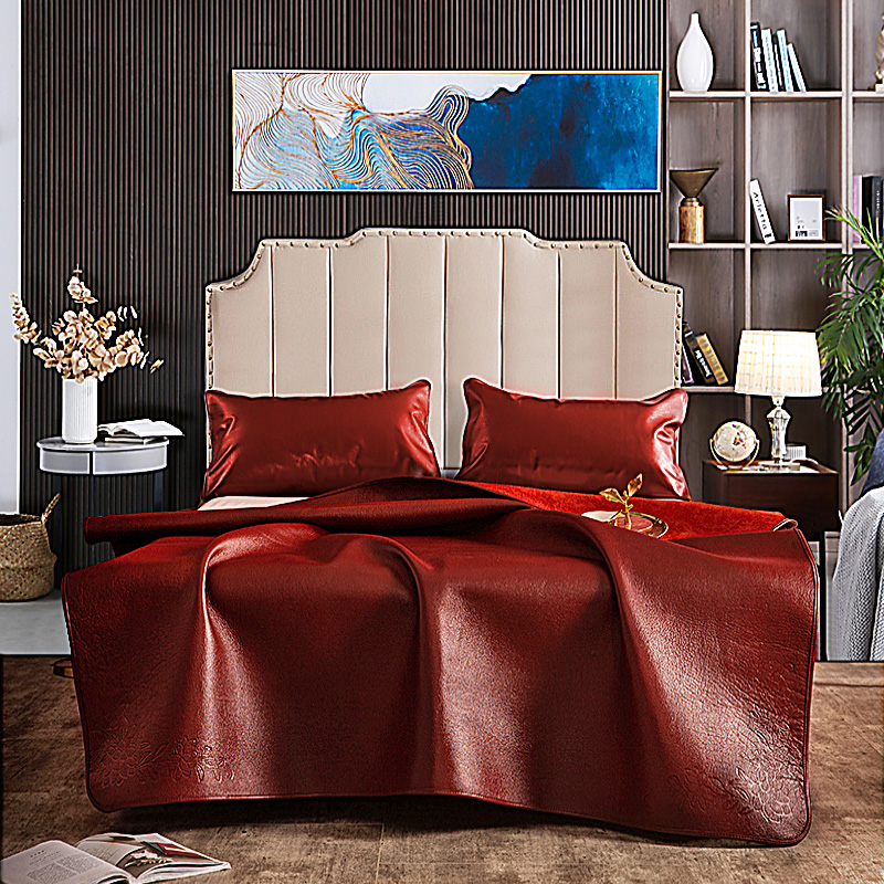 牛皮席头层水牛皮凉席m子夏季1.5米1.8m床加厚真皮硬软席子三件套