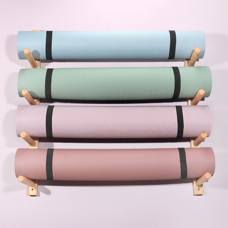 实木瑜珈垫收纳层架挂o墙置物架滚轴泡沫轴墙上挂架瑜伽馆垫子放