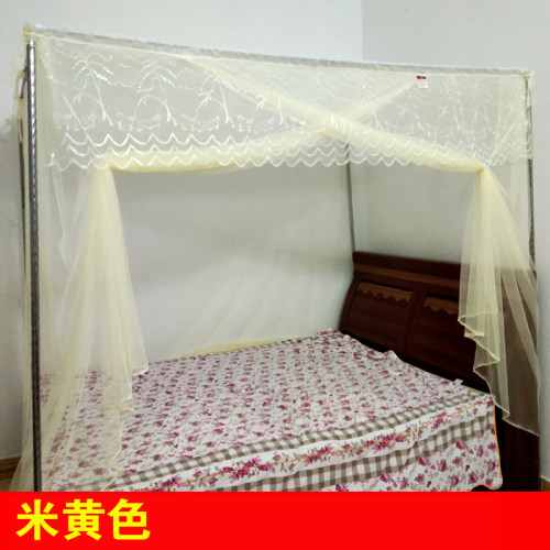 老式款蚊帐单门1.5米2米大床传统1.8m纹账农村家用穿杆.带支架落