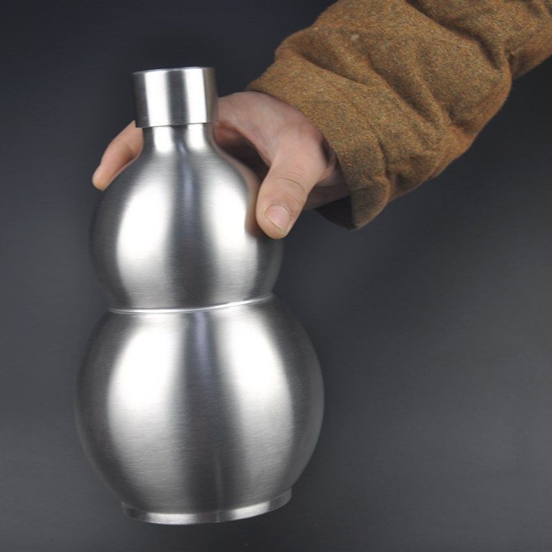3斤皮套银色酒葫芦 64盎司不锈钢D酒壶随身户外军葫芦 不锈钢水壶