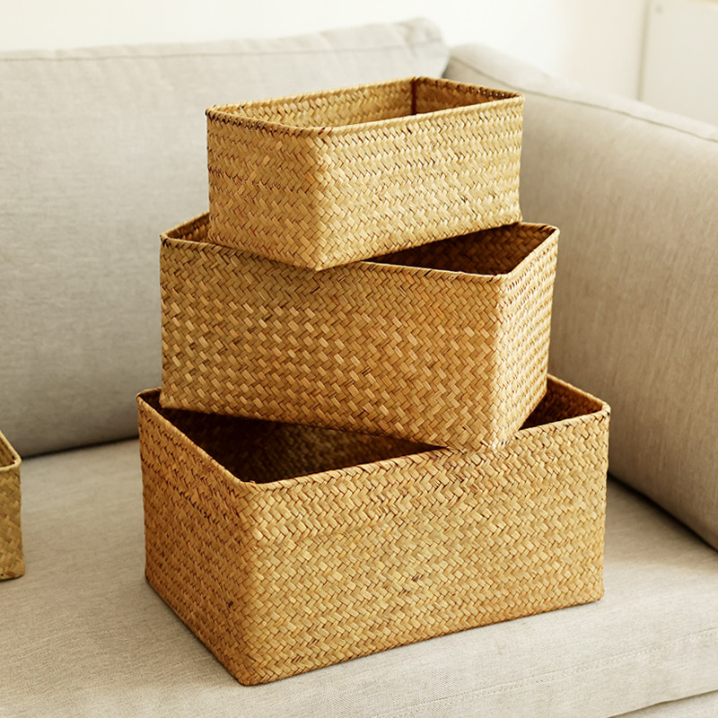 海草编织收纳g筐复古藤编储物篮竹盒子竹编篮杂物编织置物筐长方,收纳整理,收纳筐,淘宝优惠券,粉丝福利购,淘宝优惠卷