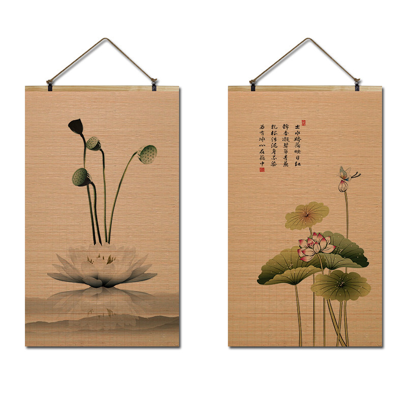 竹帘子竹片卷e轴挂画兰花复古梅兰竹菊名家花鸟画客厅玄关茶室装