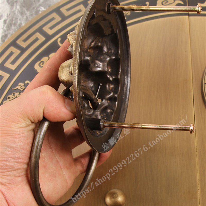 中式纯铜兽头门环门锁大门门栓插销仿古别墅Q木门门闩大拉手把手