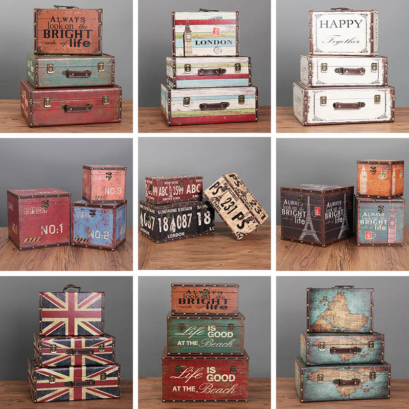 欧式英伦风复古皮箱手提木u箱子做旧老式收纳箱装饰箱摄影道具摆