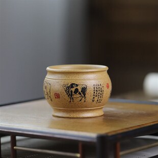 宜兴紫砂主人杯五色五牛图茶杯子原E矿纯手工精品套装大容量压手