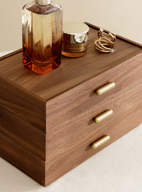 实木多层抽屉式桌面收纳盒家用办A公室文件杂物桌上储物化妆整理