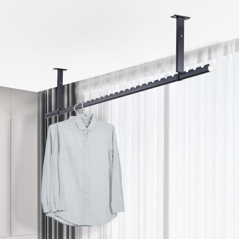 晾衣杆阳台顶装固定铝合金挂衣杆单杆吊顶式晒衣T杆家用打孔晾衣