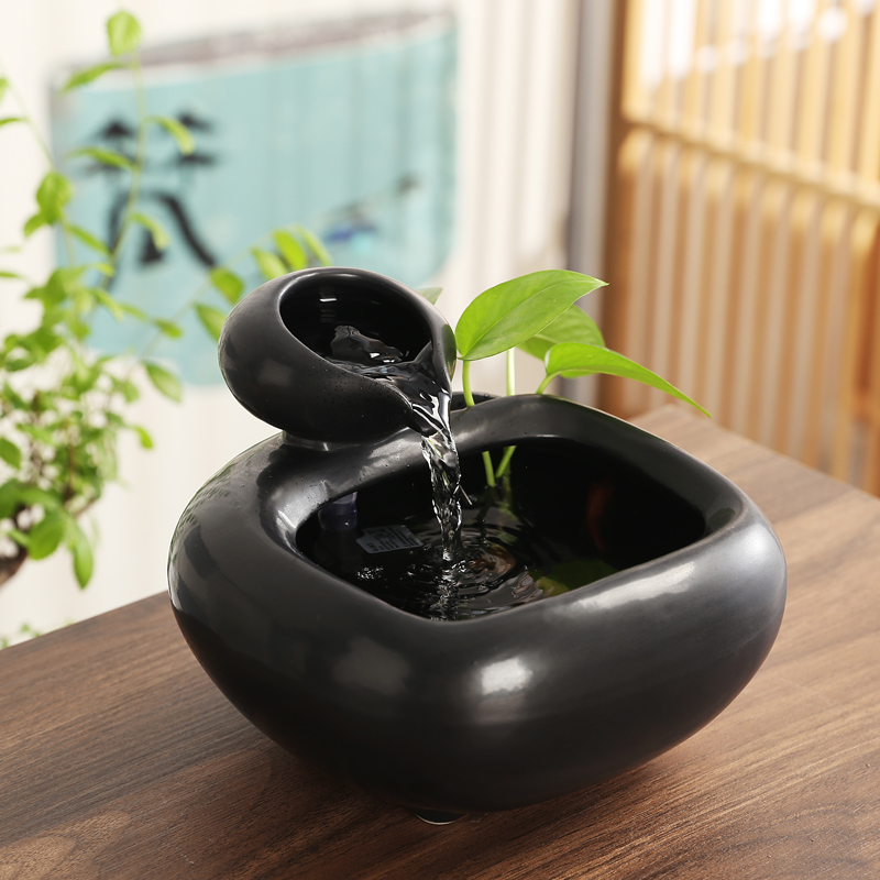 陶瓷流水小摆件家装饰品玄关办公室客厅桌面喷泉工P艺礼品摆饰创