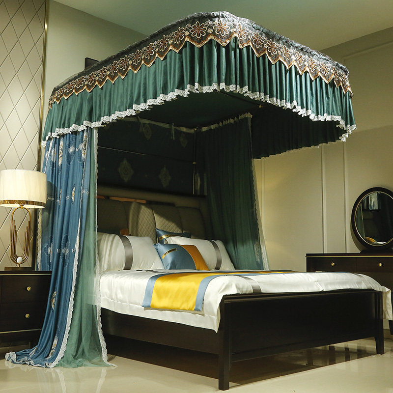 U型导轨遮光布蚊帐三开门公主床帘卧室E双层床幔落地家用1.8m2米