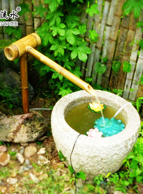 竹流水摆件日式庭院阳台石槽缸砵C鱼盆增氧过滤永动循环竹子流水