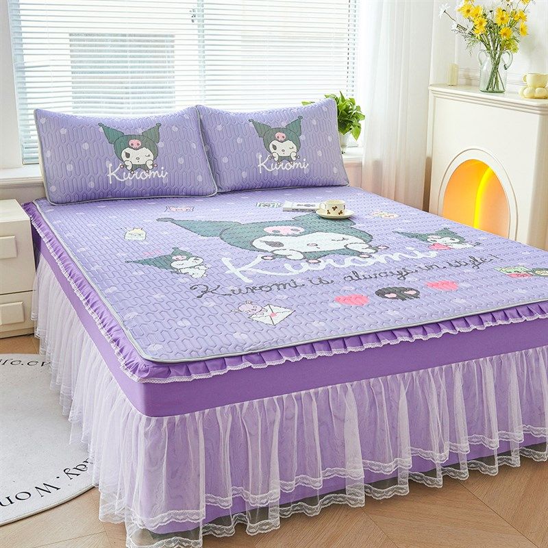 儿童卡通夏季乳h胶凉席三件套床裙款冰丝凉席可水机洗折叠席子新,床上用品,乳胶席,淘宝优惠券,粉丝福利购,淘宝优惠卷