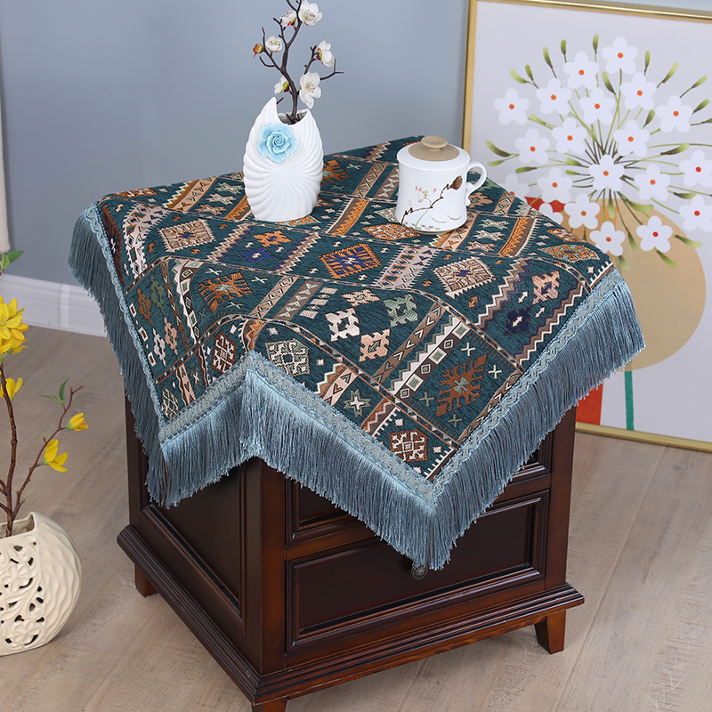 美式床头柜盖巾复古流苏刺绣轻奢多用防尘保护罩方U形桌布台布布