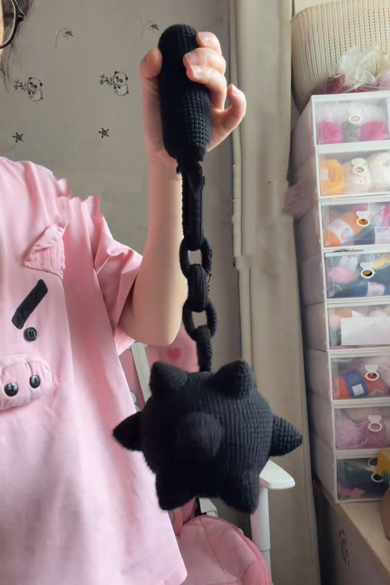 可爱编织流星锤狼牙棒玩具材料包黑色个性编织diy钩针钩织毛线