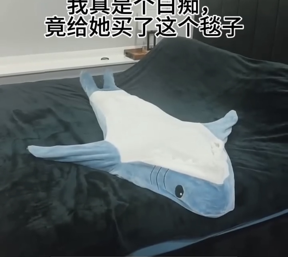 搞怪鲨鱼连体睡衣沙雕可爱法兰绒抽象鲨鱼睡袍宽松超柔软保暖毛毯